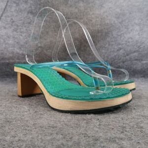 On Your Feet Womens 6.5 Sandals Retro 90's Y2k Block Heel Flip Flop Massage Blue